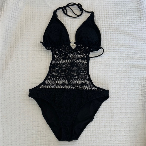 Xhilaration Black Lace One Piece Swimsuit - Picture 1 of 10